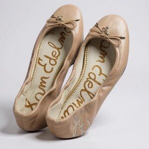 Sam Edelman Tan Leather ballet flats with bows and silver accents size 11